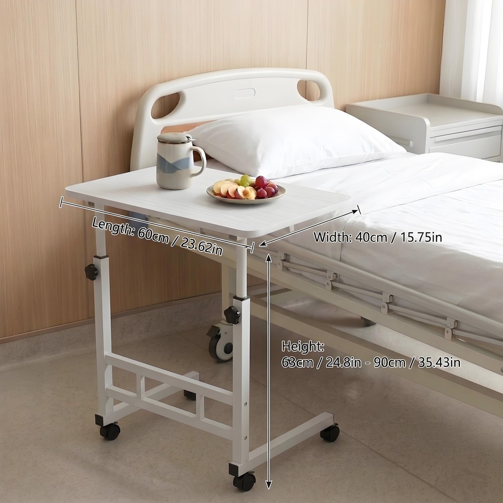 1-Tier Adjustable Nursing Bedside Table Simple Hospital Bedside Table white