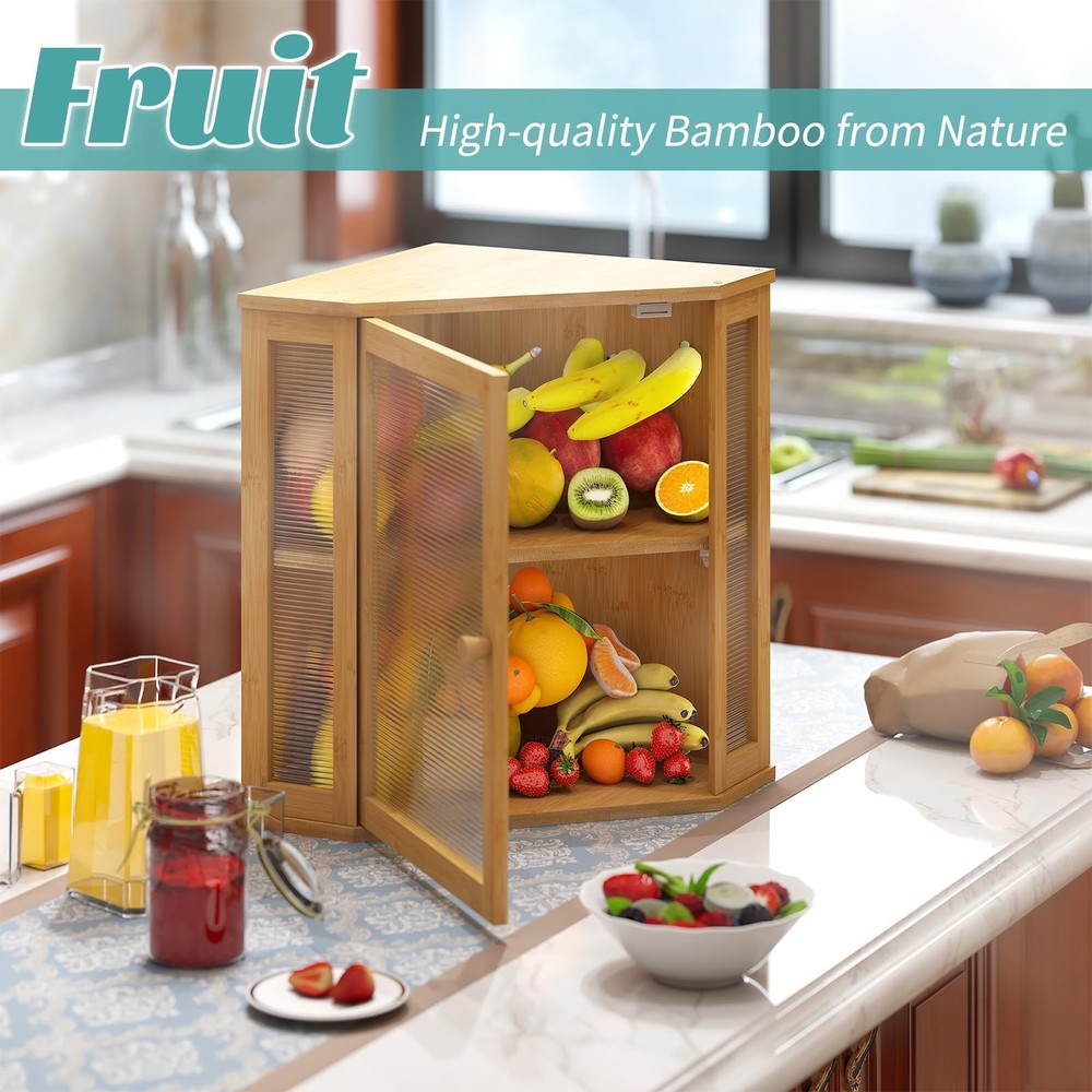 Vriccc Corner Bread Box, Large Bamboo Box for Kitchen Large, Natural