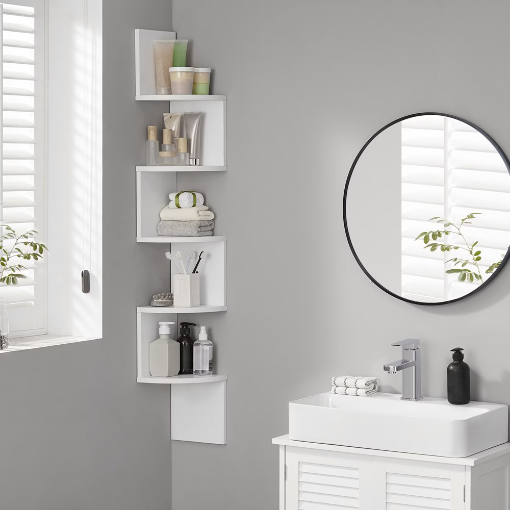VASAGLE Corner Shelf, 5-Tier Floating Wall Shelf Plant Shelf White