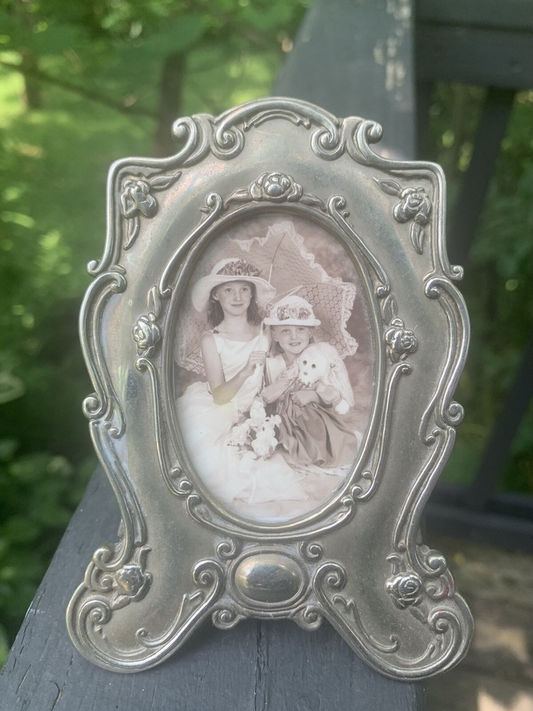 Silver Plated Made in Hong Kong Metal Mini Picture Frame  Floral Motif Vintage