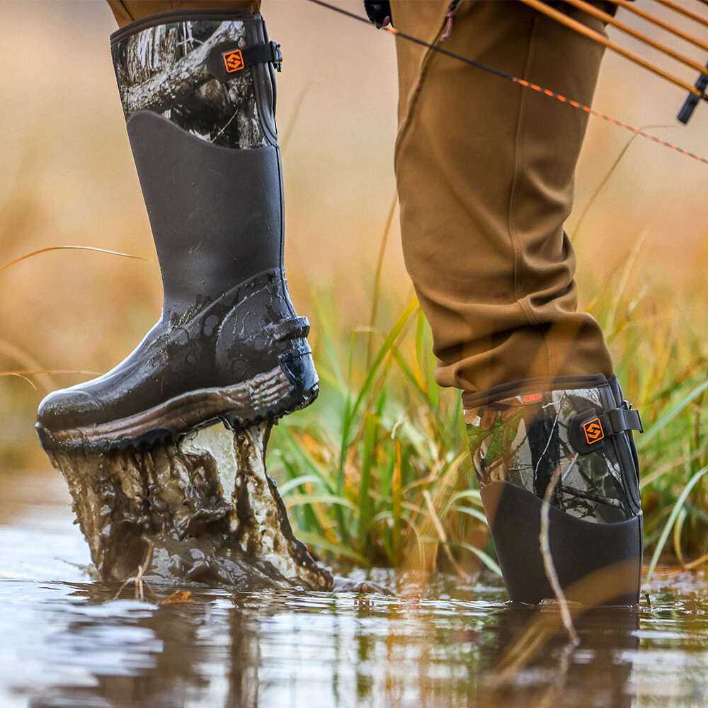 HISEA Men's Rubber Boots Neoprene Insulated Rain Boots Mud Working Hunting Boots