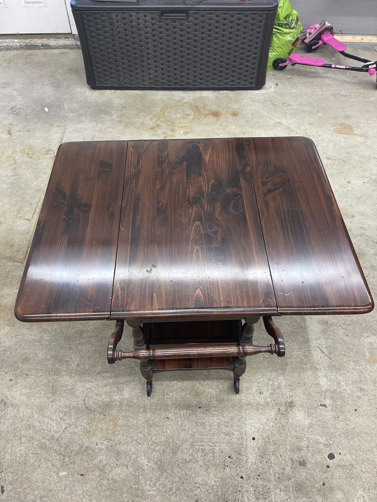 Ethan Allen Maple Tea Bar Cart Kitchen Drop Leaf Side Table with wheels & Handle