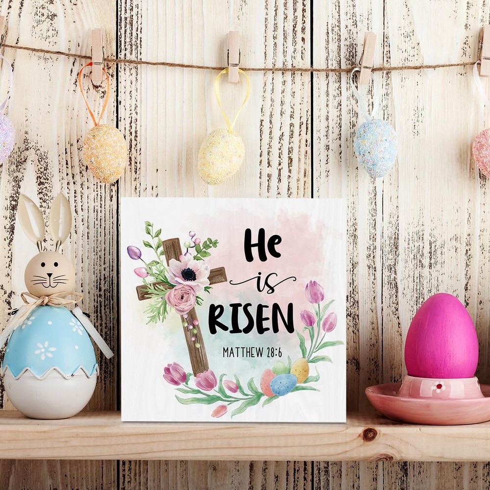 He Is Risen Easter Decor Religious Easter Decorations for Home Office Desk Fa...