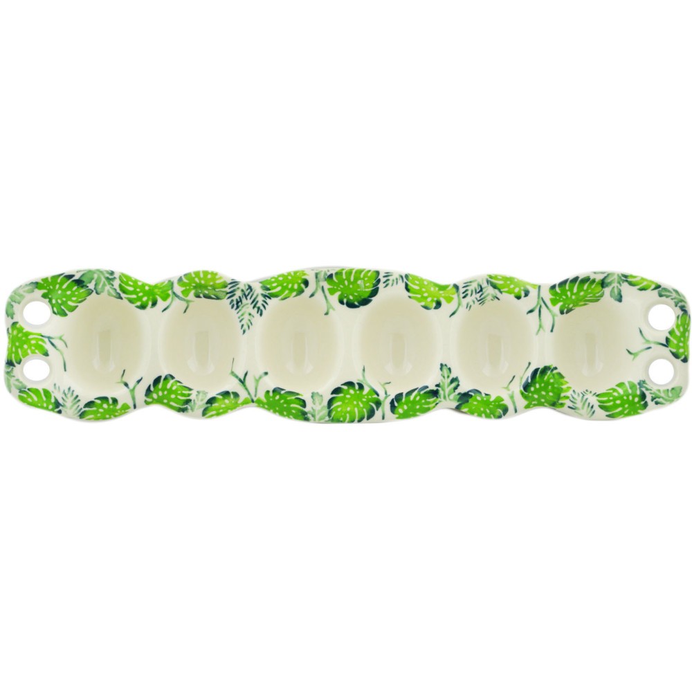 Polish Pottery Egg Server 18" Monstera Deliciosa