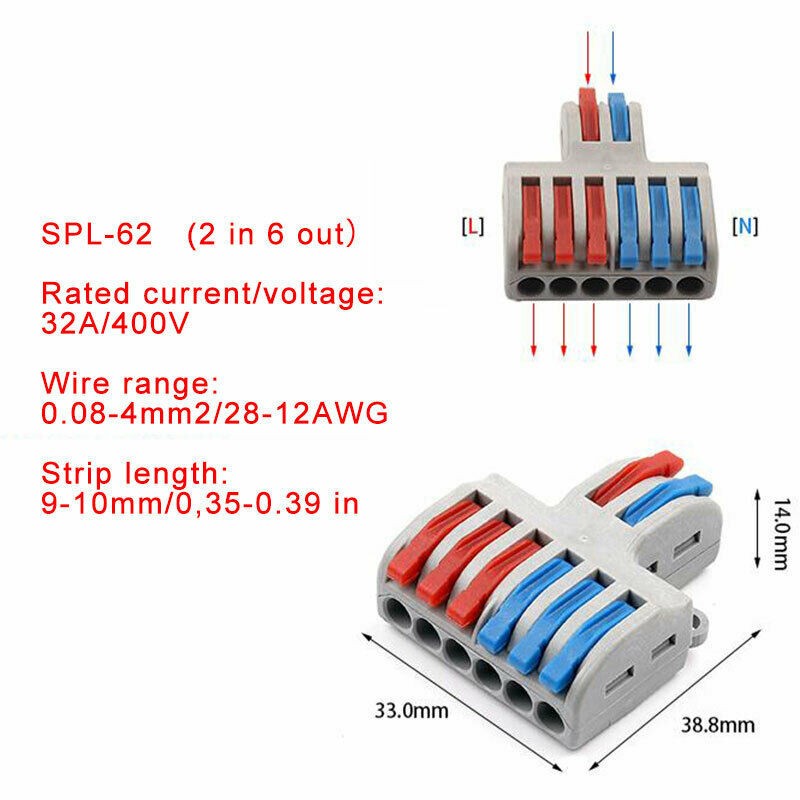 RR-CirKits ~ SPL-62 Multiple Terminal Block Push-In Wiring Quick Cable Connector