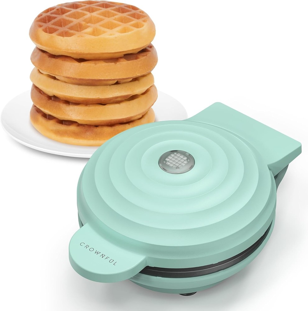 CROWNFUL Mini Waffle Maker, 4" Chaffle Maker with Compact Design, Mint Green