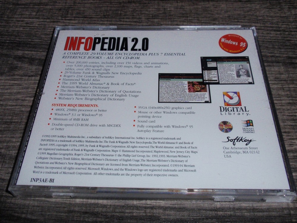 Infopedia 2.0 PC CD-ROM SoftKey 1996 Encyclopedia Reference for Windows 95/3.1