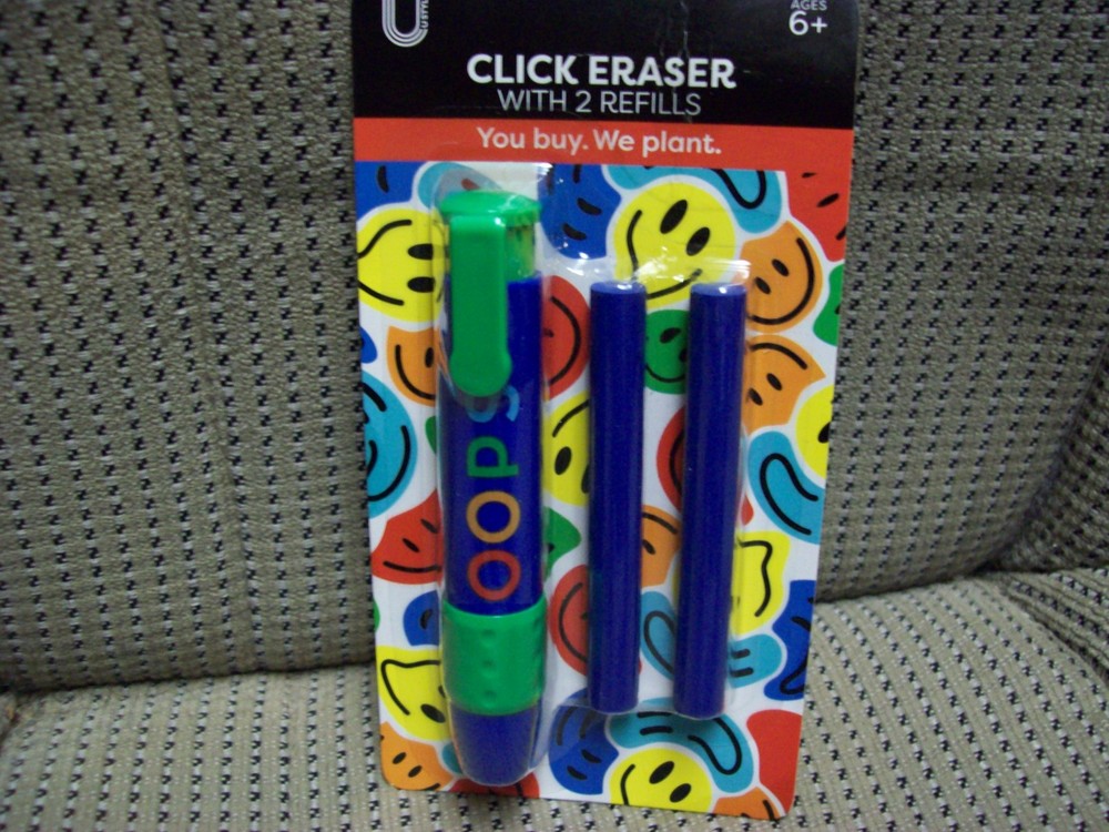 Click Eraser with 2 Refills, by Ustyle, in sealed package
