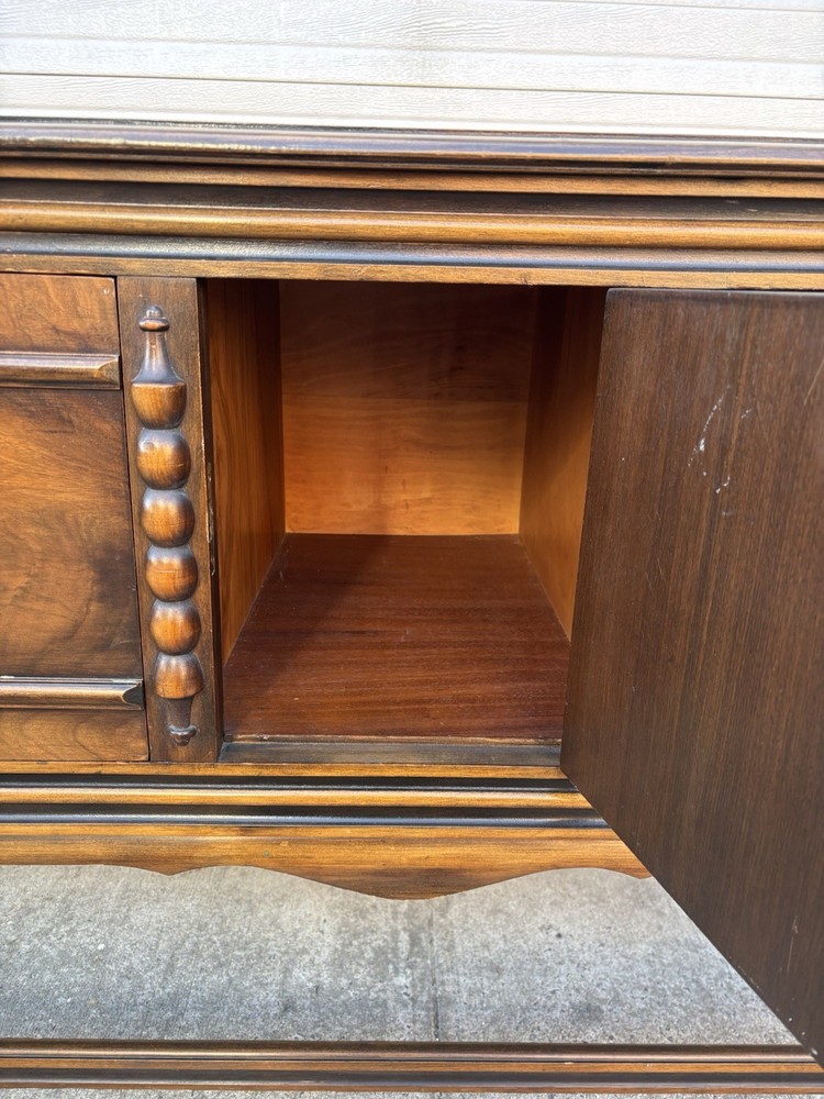 Antique Walnut Jacobean Revival Sideboard Buffet Server Console Cabinet