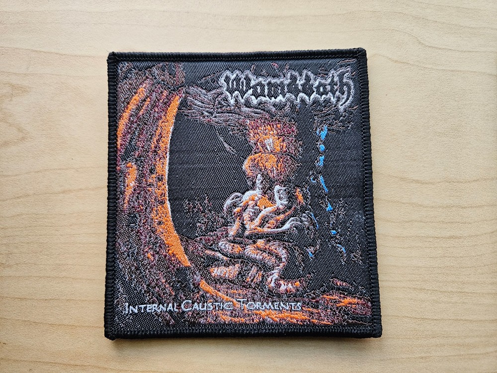 WOMBBATH,INTERNAL CAUSTIC TORMENTS, SEW ON BLACK BORDER WOVEN PATCH