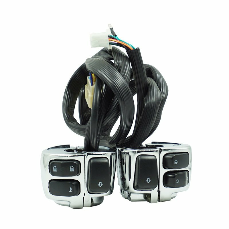 Pair Motorcycle 1" Handlebar Control Switches Chrome  + Wiring Harness
