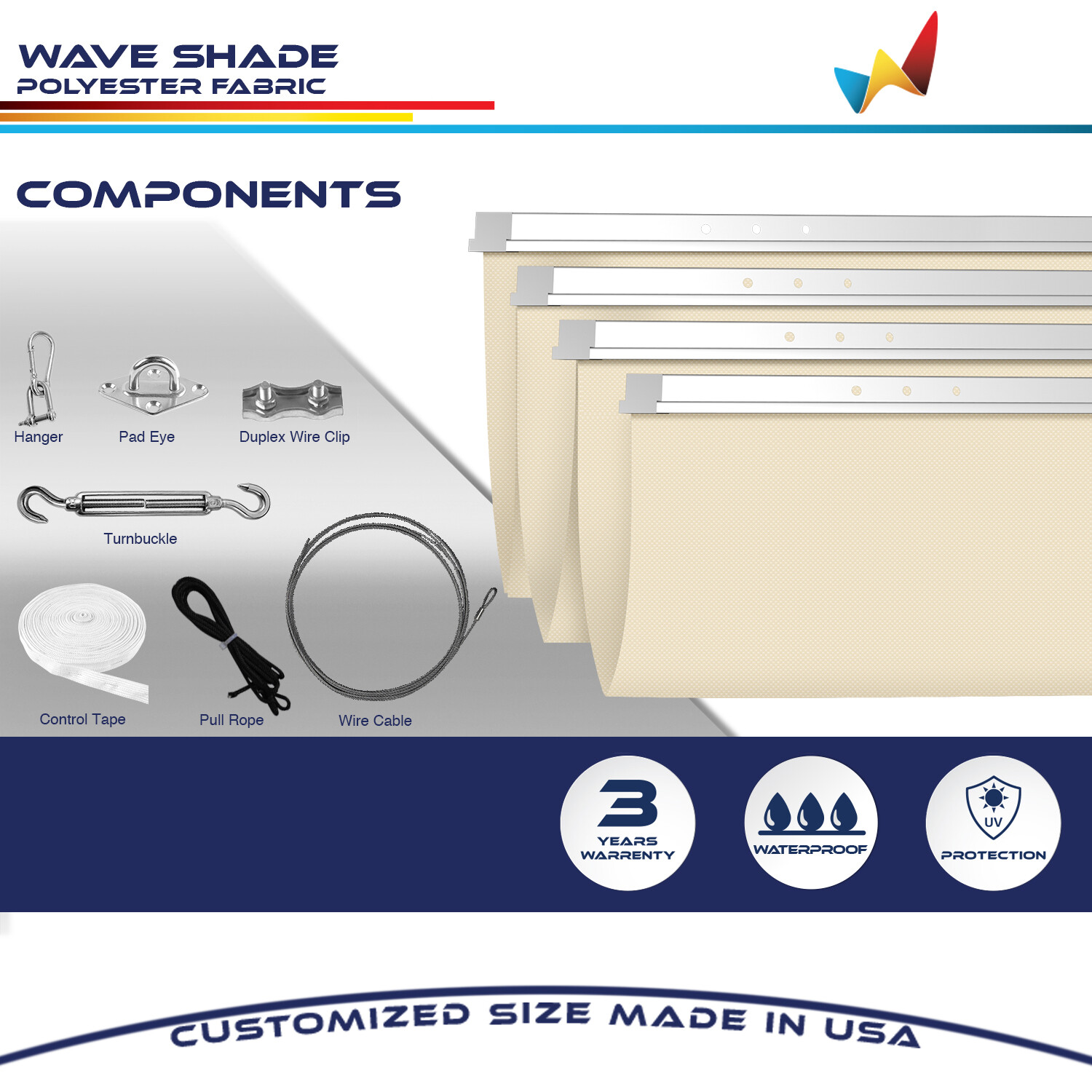 Waterproof Retractable Canopy Cover Yard Patio Awning Shade w/ Steel Wire Beige