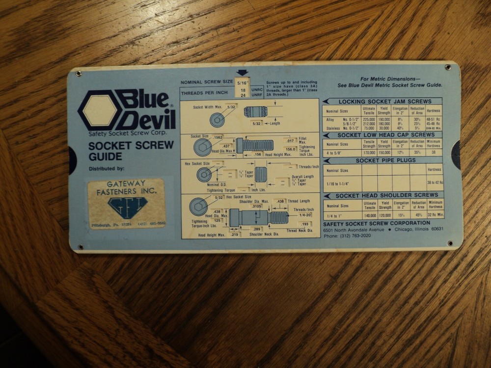 Vintage Blue Devil Safety Socket Screw Guide Calculator Tool 10" Long