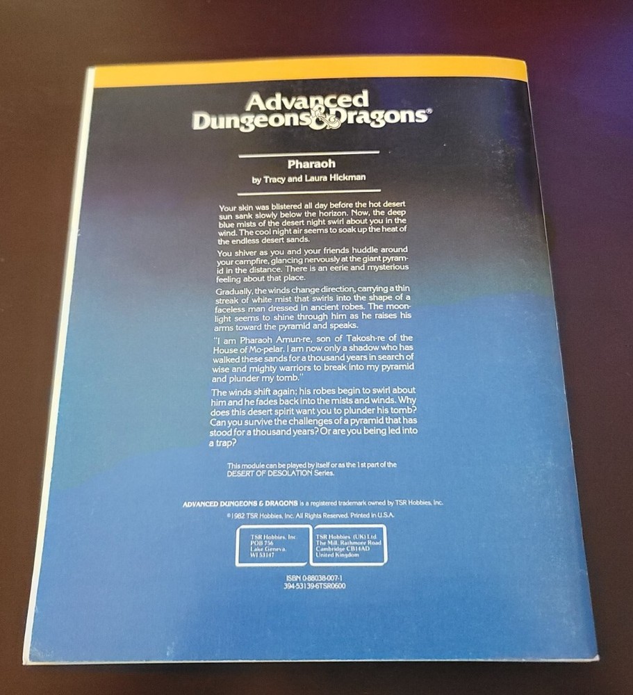 1982 TSR Advanced Dungeons & Dragons 9052 1st Edition Module, I3 Pharaoh D&D