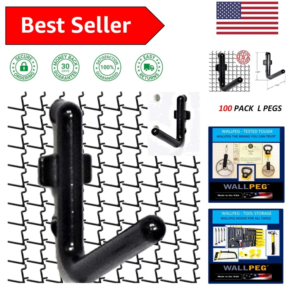 100 Black L-Style Pegboard Hooks with  for Max Storage