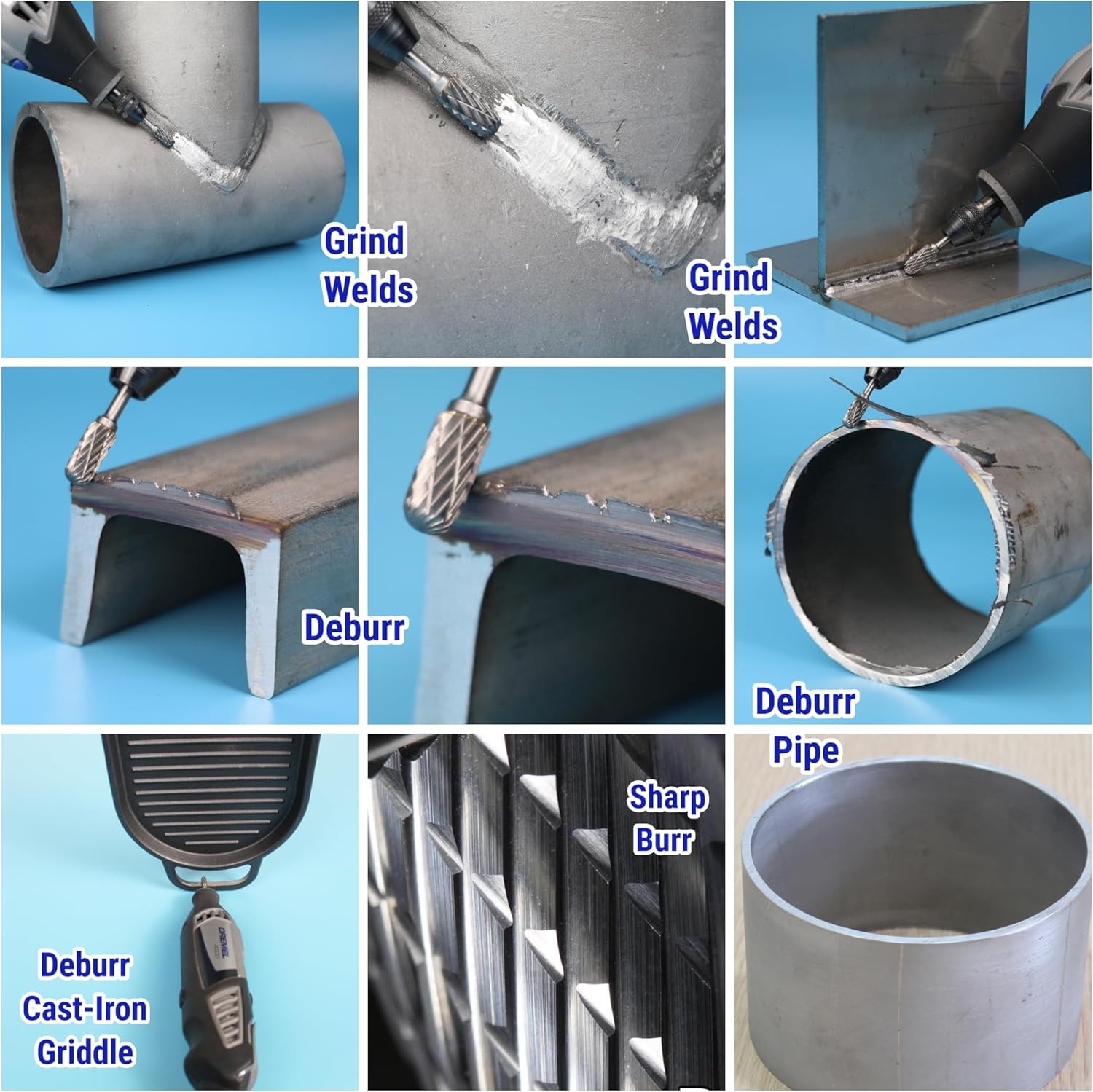 Tungsten Carbide Rotary Burr Bit Set 1/8" Cutting Carving Burrs Dremel Tool Kit