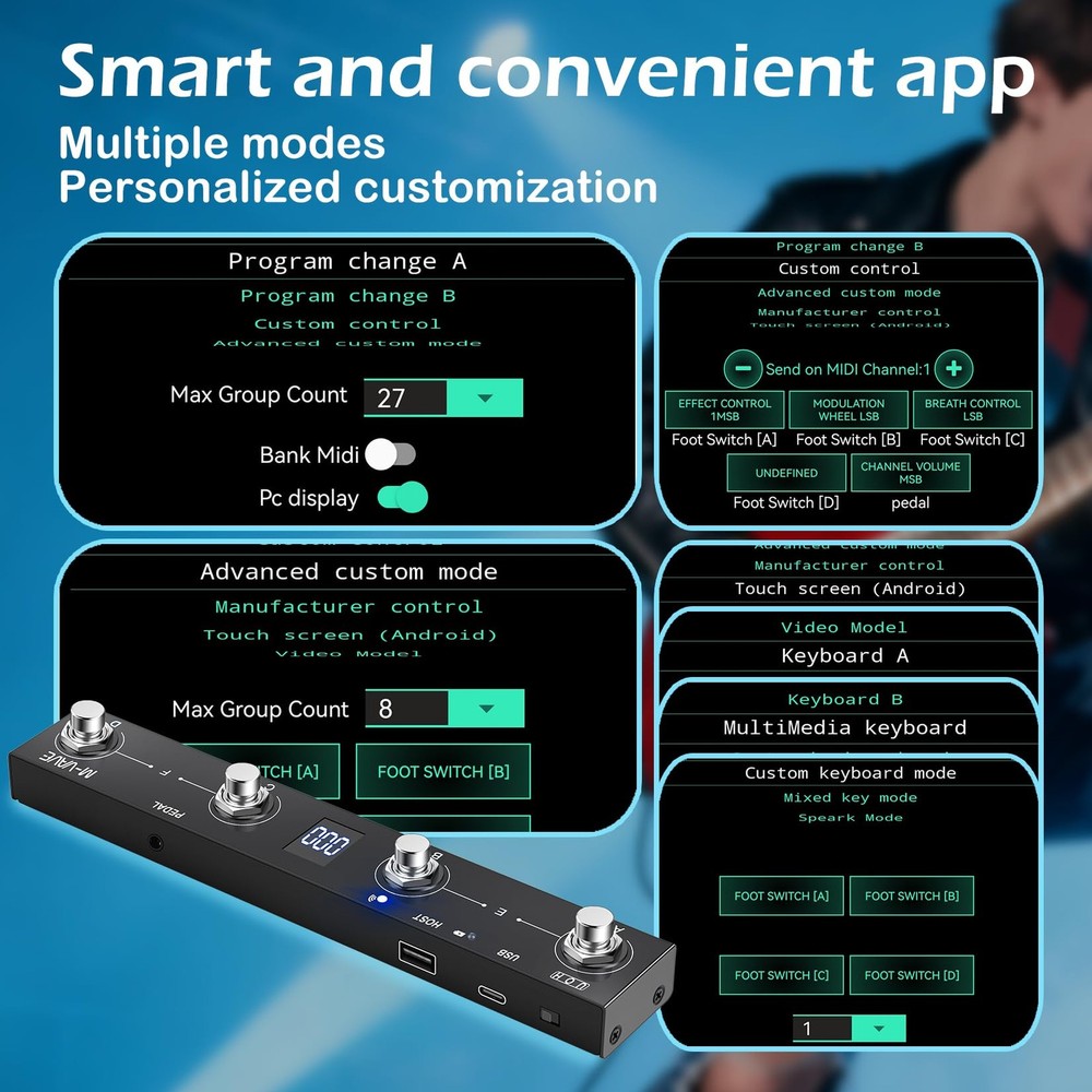 M-VAVE Chocolate Plus Wireless MIDI Foot Controller 4 Midi