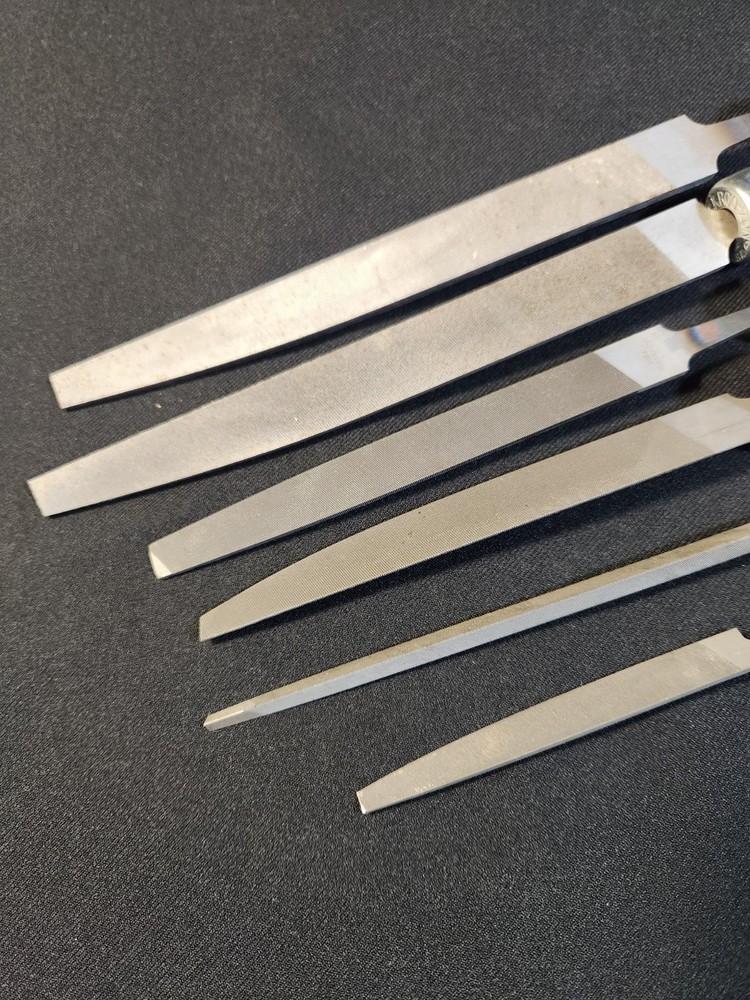 6-Assorted Nicholson Files, Knife, Flat & Simons Triangular, w/ SKROO-ZON Handle