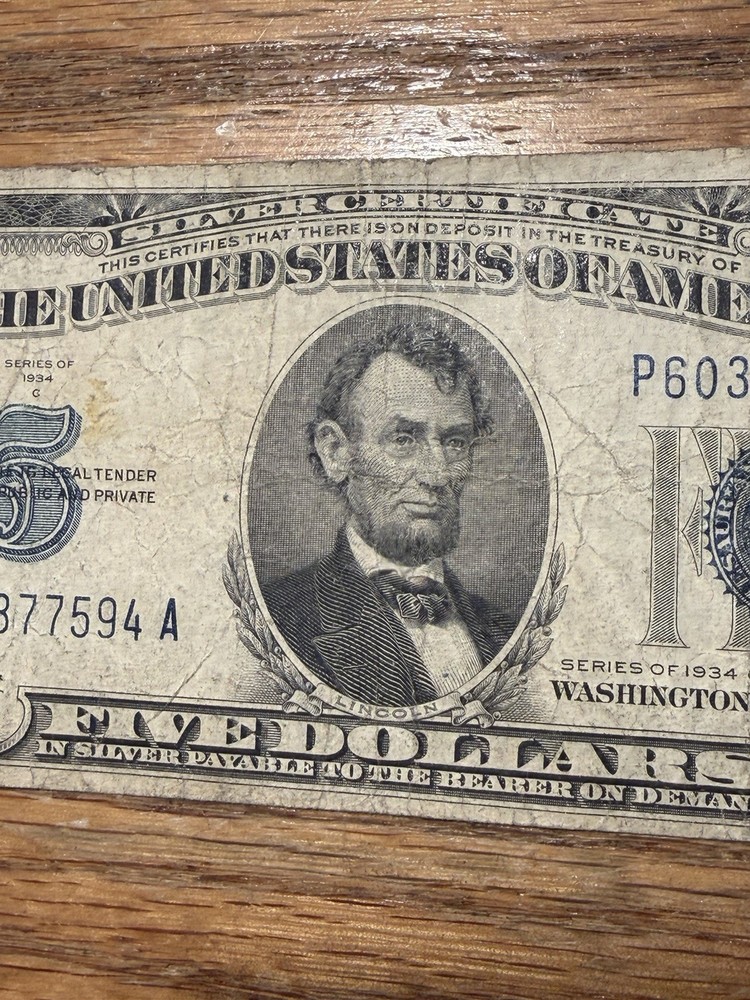 $5 Dollar 1934 C Blue Seal Silver Certificate