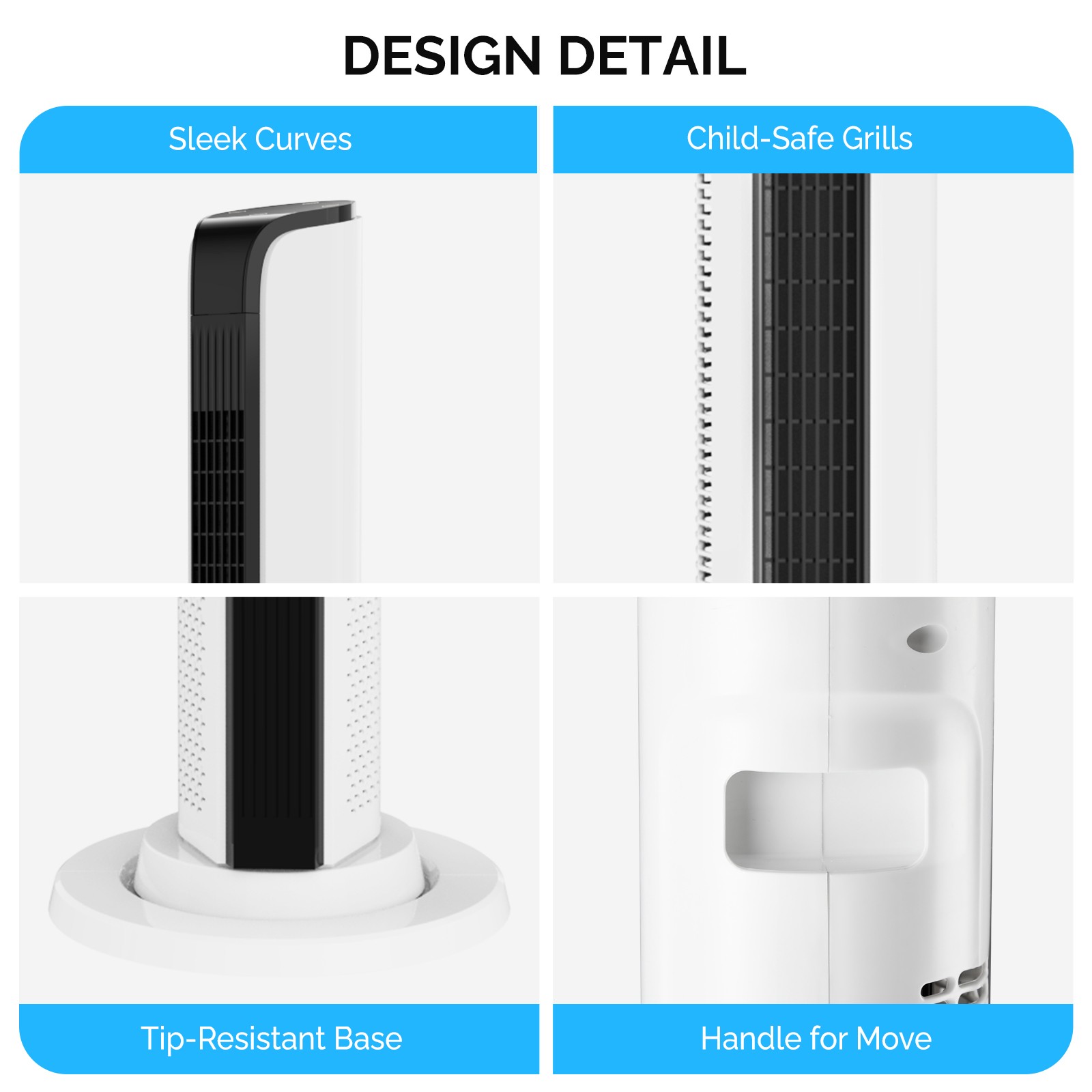 42inch Smart Tower Fan, Bladeless Floor Fan with 3 Modes 3 Speeds, APP/Remote