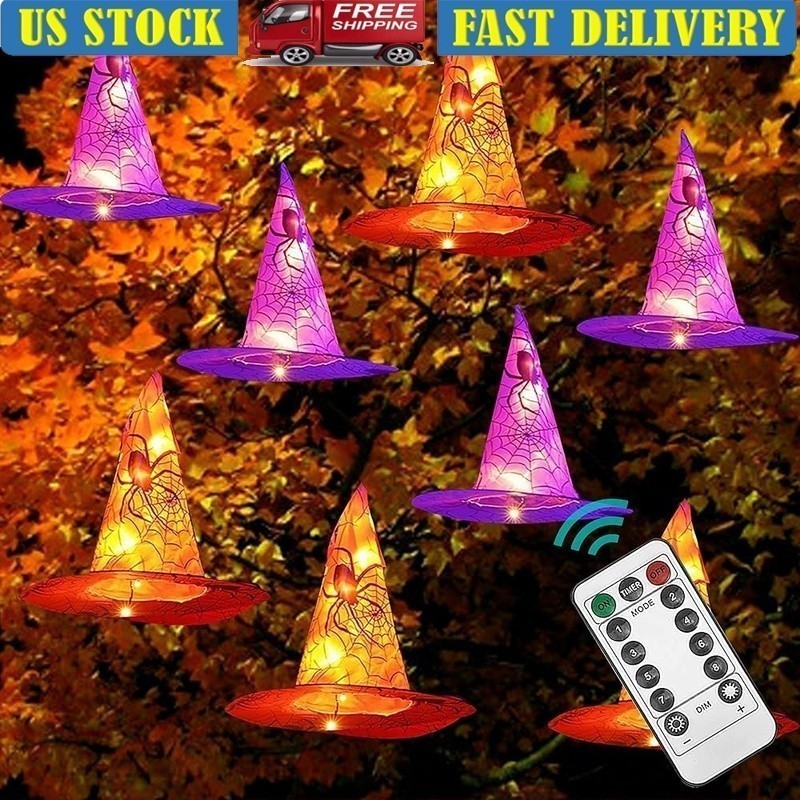 Halloween Witch Hat String Lights 8 Modes Battery Powered Outdoor Decor New
