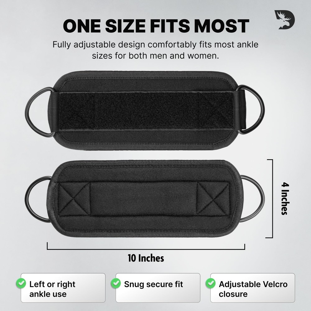 DMoose Ankle Strap for Cable Machine Attachments - Gym Single, Black - Single