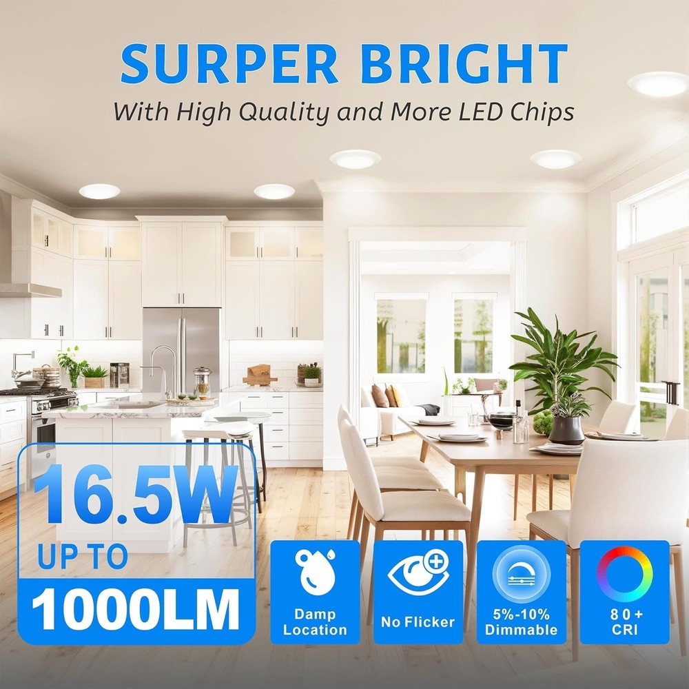 6in Dimmable LED Disk Light, Flush Mount Recessed Retrofit Ceiling Lights, 16...