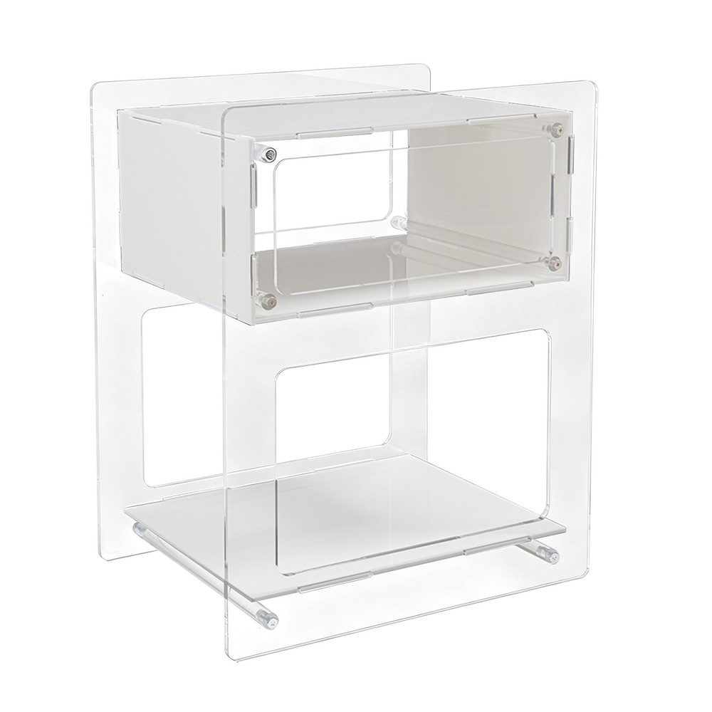 White Acrylic Side Table, Acrylic Nightstand, Rectangle Storage Shelf