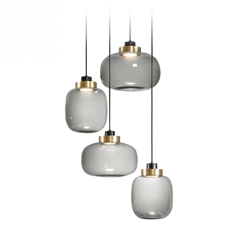 Modern 4 Lights Chandelier Adjustable Smoky Glass Pendant Lamp Ceiling Fixtures
