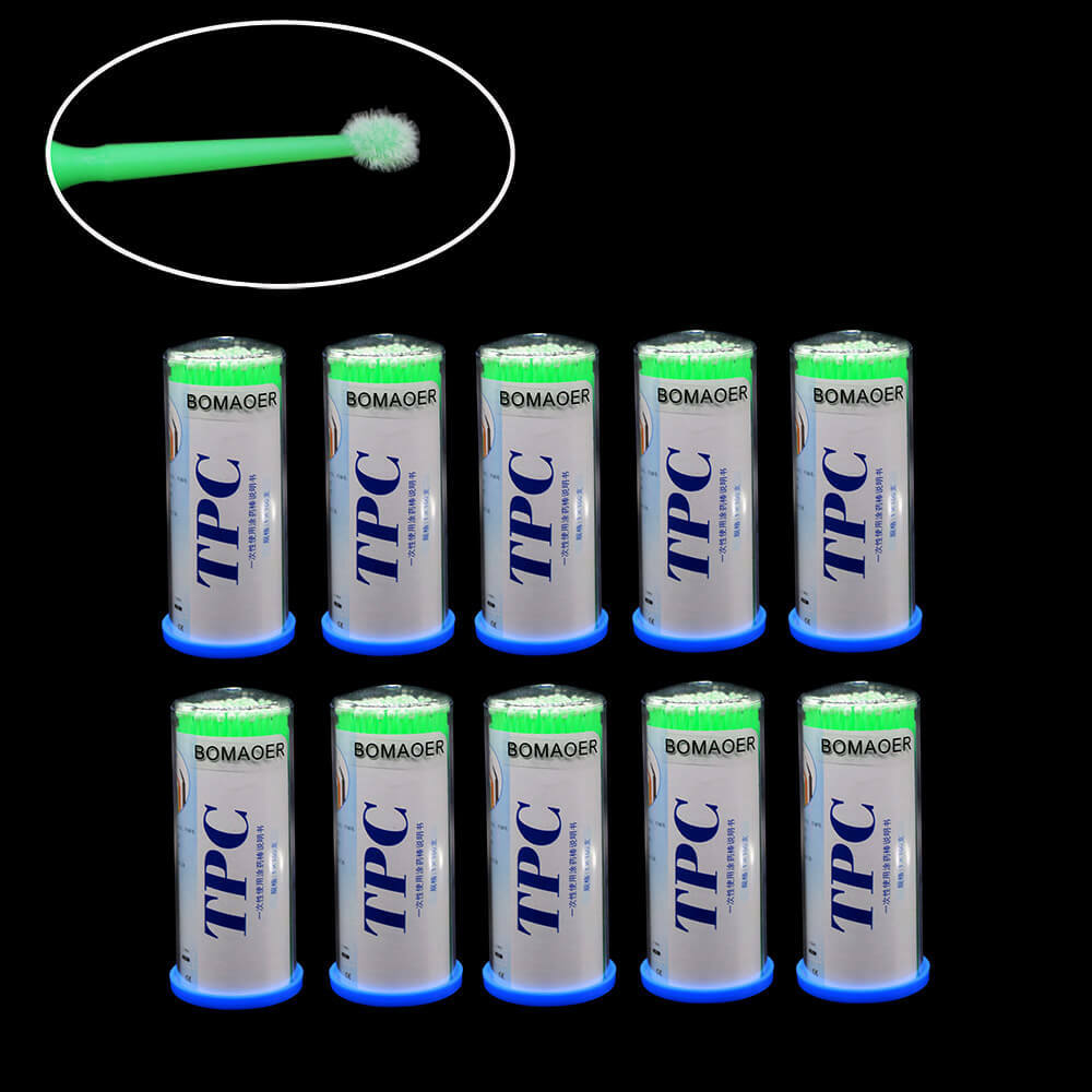 100pcs/Bottle: Micro Applicator Brushes, Dental, Bendable Disposable, Green