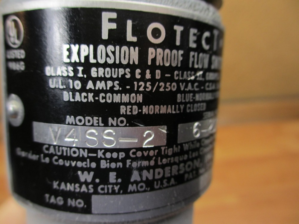 Flotect V4SS-2 *USED?* Explosion Proof Flow Switch W.E. Anderson