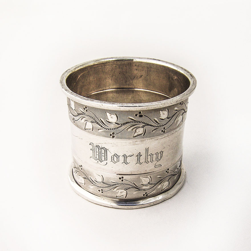 Napkin Ring Coin Silver Engraved Vine 1880