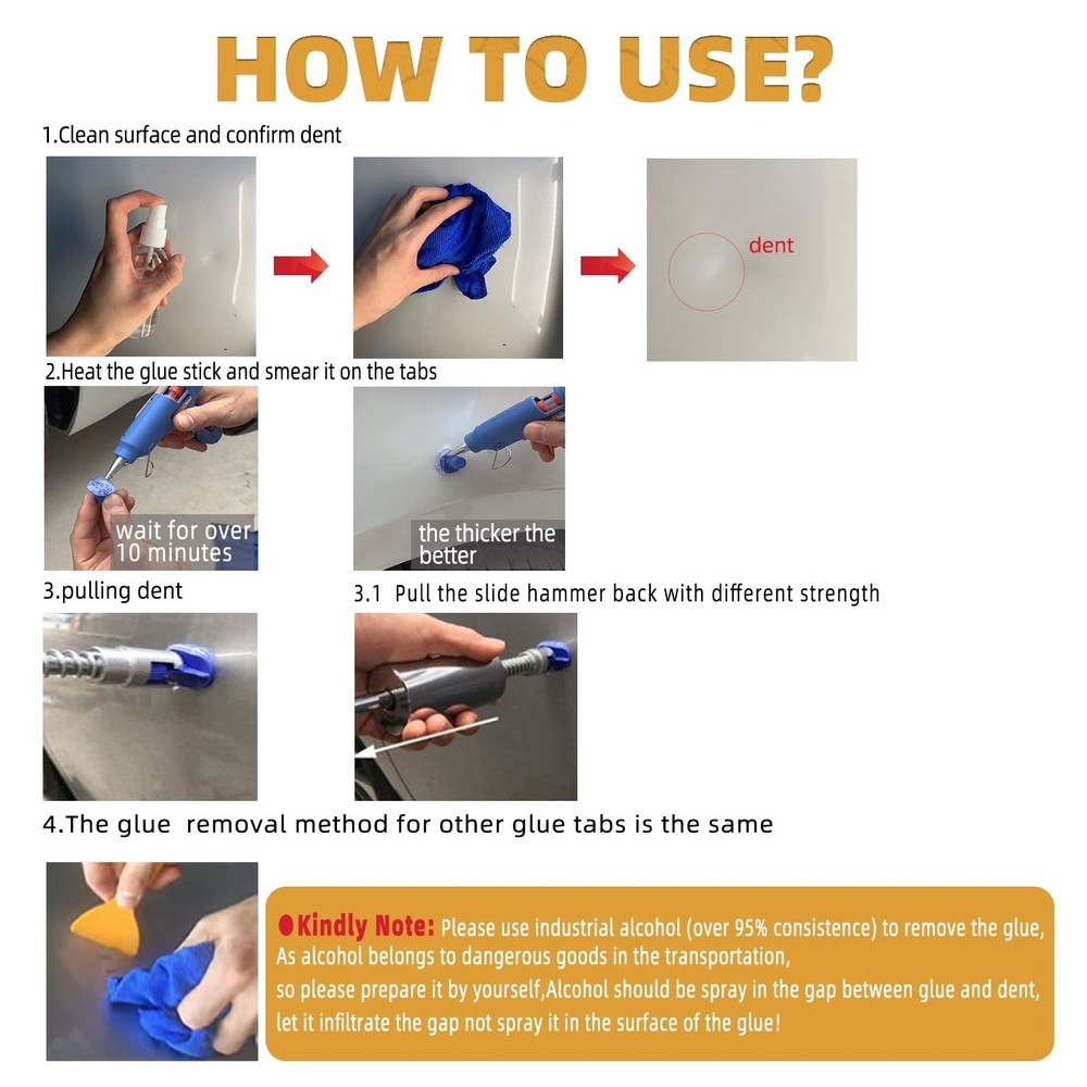 Dent Puller & Paintless Dent Remover Kit,Slide Hammer T-Bar,Pulling Tabs and ...