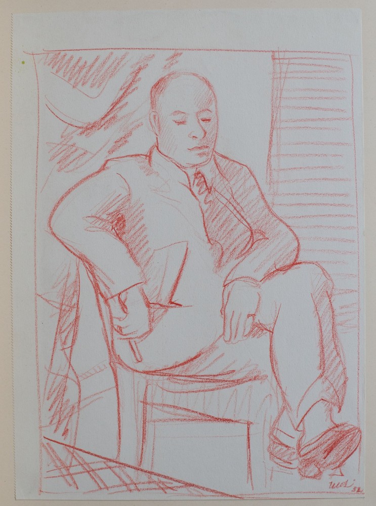 Hellmuth Mueller-Leutert Man Portrait Cigarette Signed Unique Drawing 1932