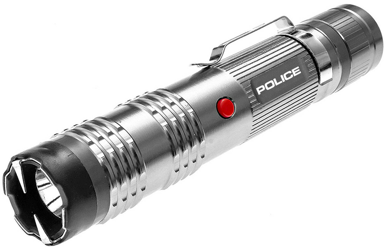 POLICE Metal Stun Gun M12 680 BV Rechargeable LED Flashlight - Grey