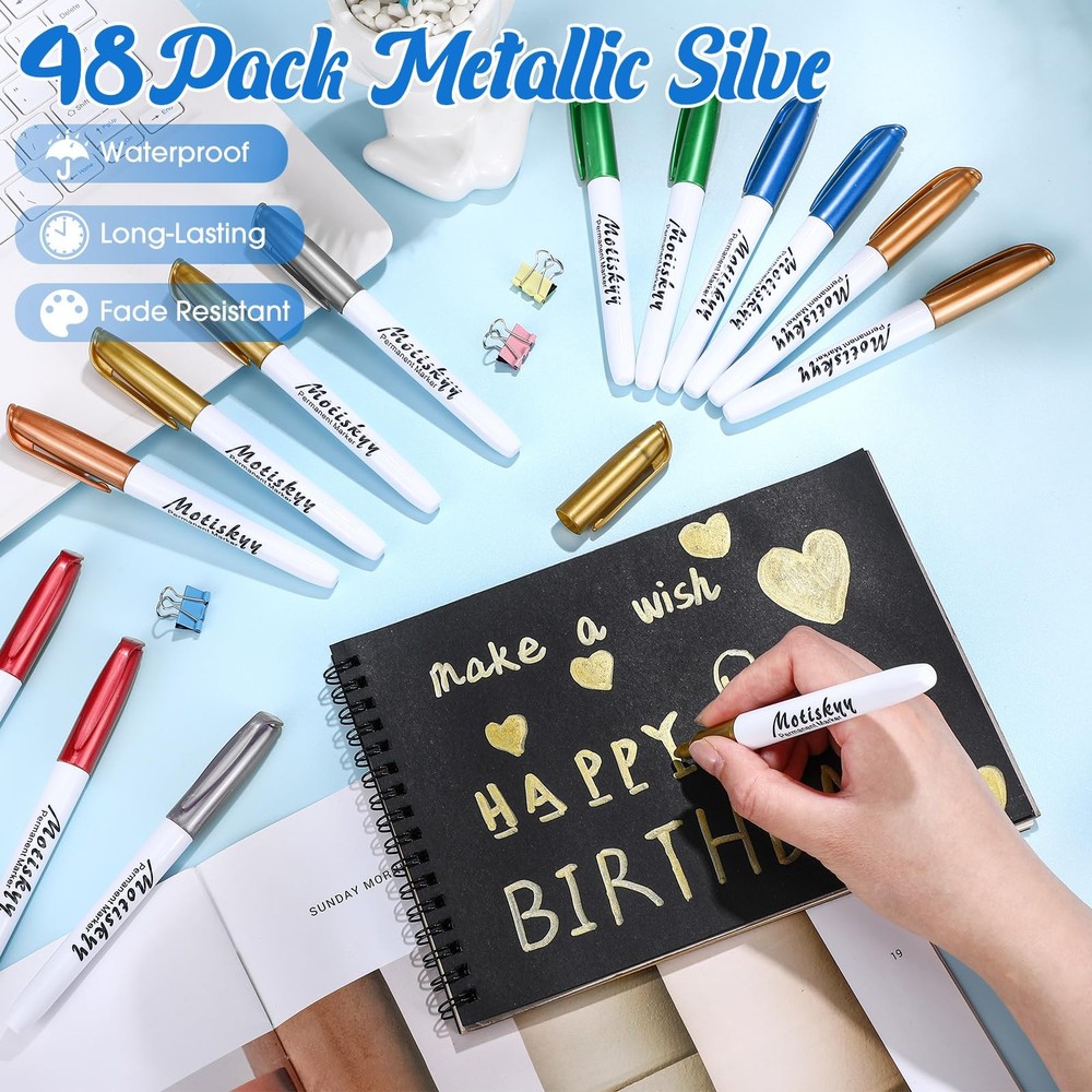 48 Pcs Metallic Permanent Markers Bulk Metallic Marker Pens Medium Tip Quick