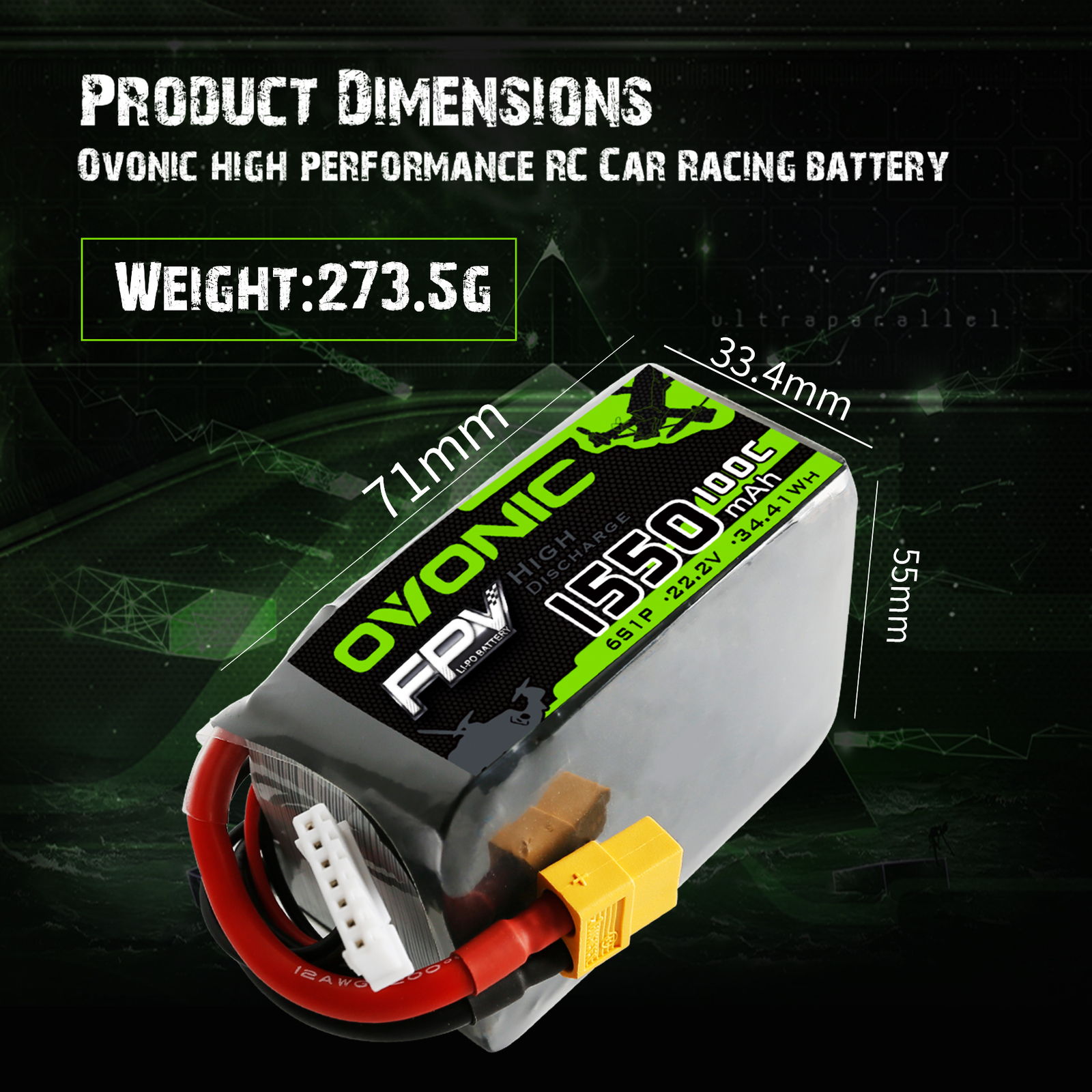 OVONIC 100C 22.2V 1550mAh 6S Lipo Battery XT60 Plug For FPV RC Drone Quad Vortex