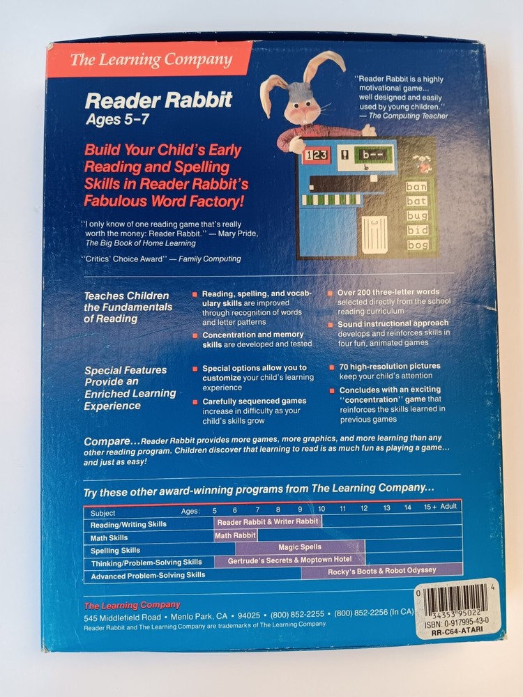 Commodore 64/128 Reader Rabbit The Learning Company Software Tested/Works