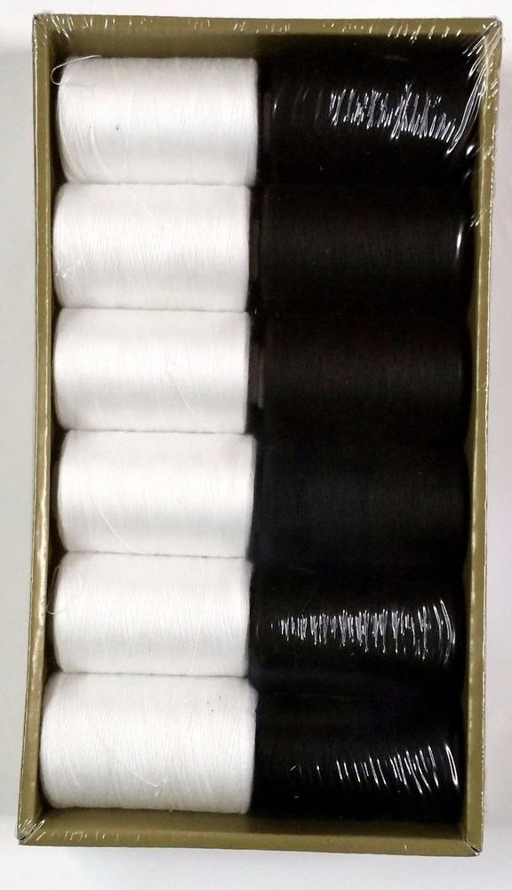12 Spools Sewing Thread Polyester White and Black 1000 yards each Spool - NEW