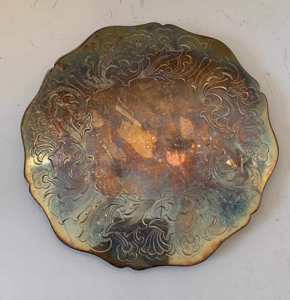 6.5" Diameter Silverplate Trivet Silver Plated Floral and Leaf Design