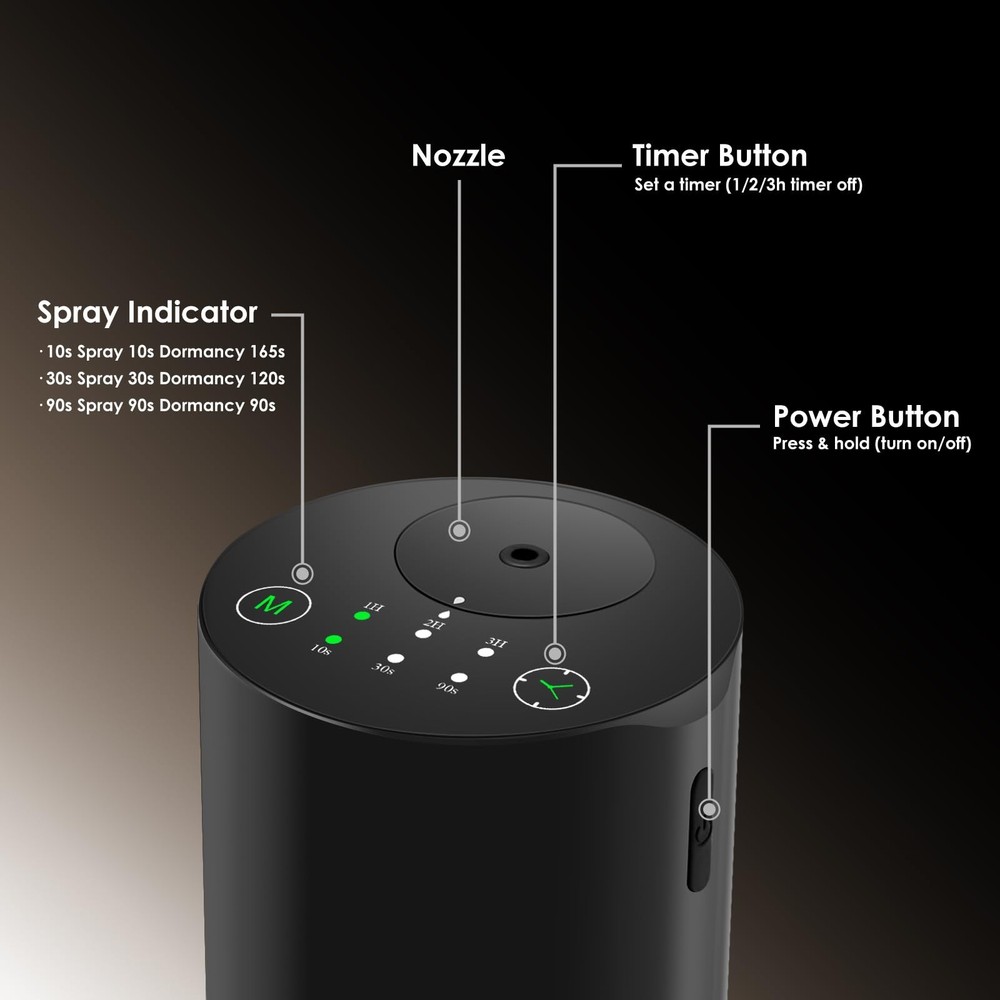 KONCHILE Waterless Essential Oil Diffuser, Battery Powered Mini Scent Black