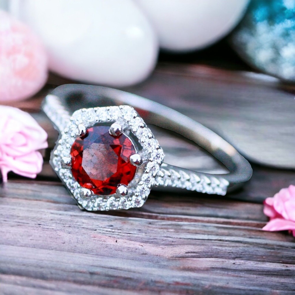 Handmade Victorian Style Natural Garnet Ring Solid Sterling Silver 925