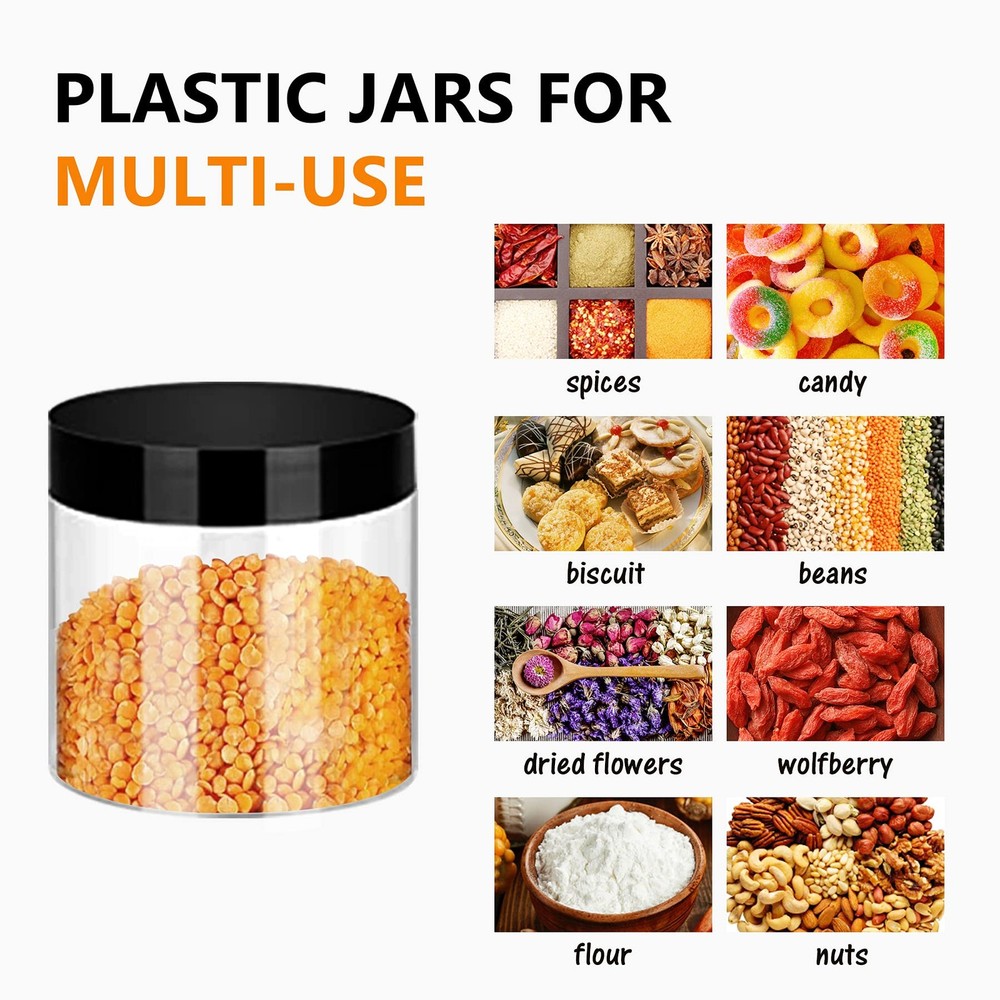 6OZ Plastic Jars with Black Lids 40Pcs Empty Plastic Pot Jars Round Refillabl...