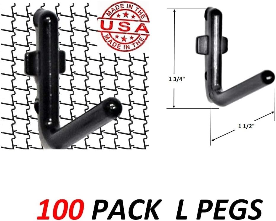 100 Black L-Style Pegboard Hooks with for Max Storage