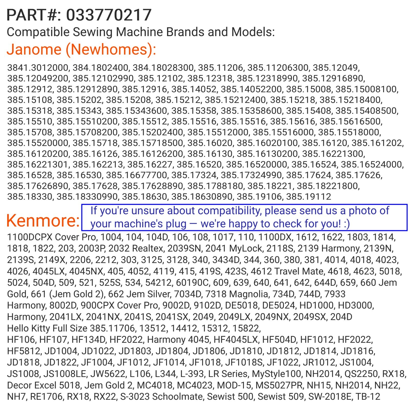 Foot Control Pedal Power Cord 033770217 Compatible with Janome Sewing Machine