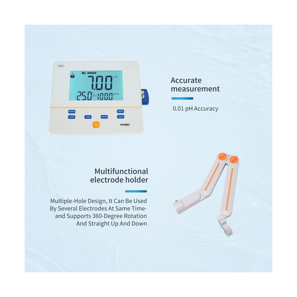 Lab Benchtop pH Meter, 1-3Points Auto Calibration,0.01 pH Accuracy,200 Sets o...