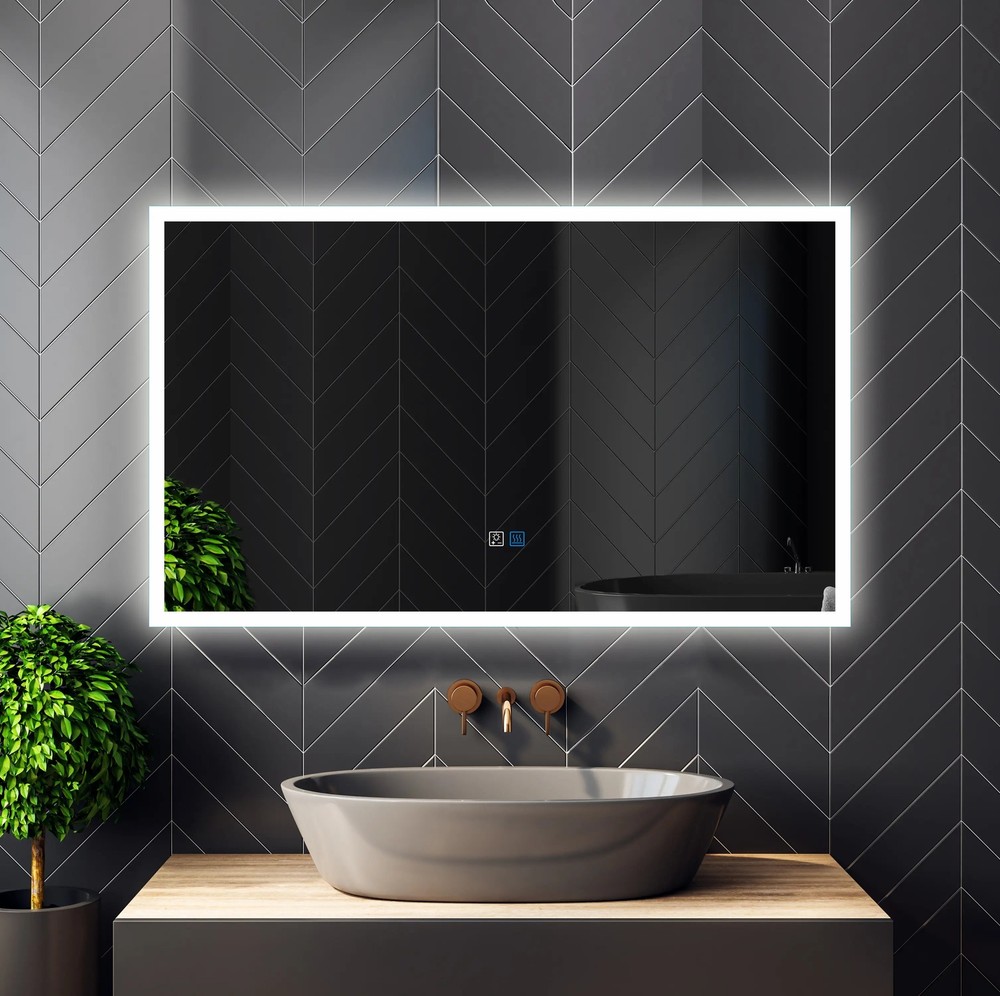 LED Lighted Wall Mounted Frameless Rectangle Bathroom Makeup Mirror