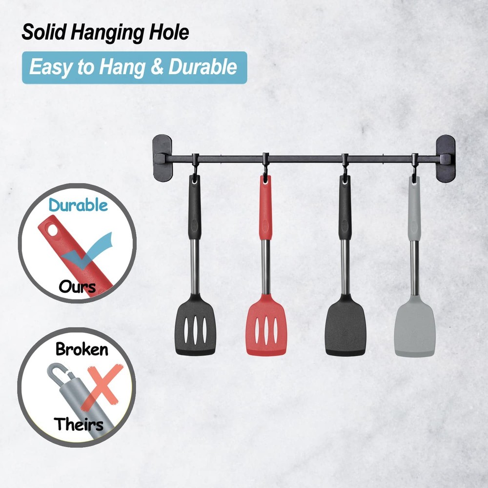 2 Pack Silicone Spatulas Solid Slotted Nonstick Turners Heat Resistant