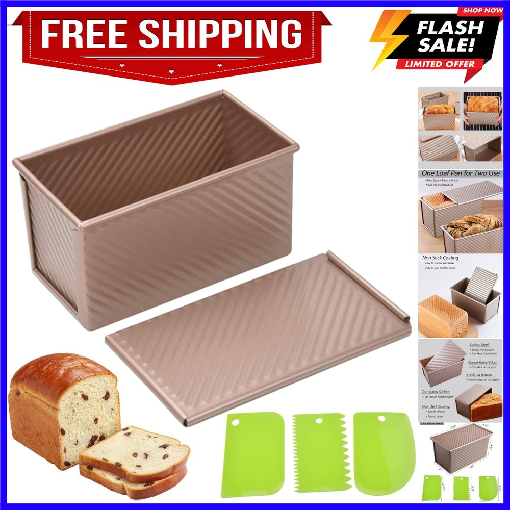 Pullman Loaf Pan with Lid, 1Pound Dough Capacity Rectangular Bread Pan, Non-S...