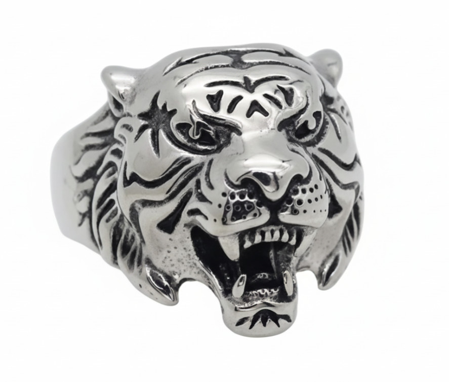 Men’s Tigers Head Ring Stainless Bold Roaring Tiger Head Statement Ring 226